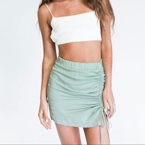 Green Ruched Mini Skirt